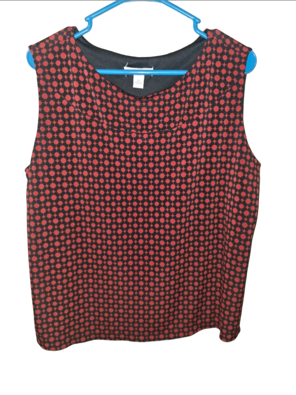 Women's Dressbarn Tank Top 2X Red Black Polka Dot Sleeveless Shirt formal chic